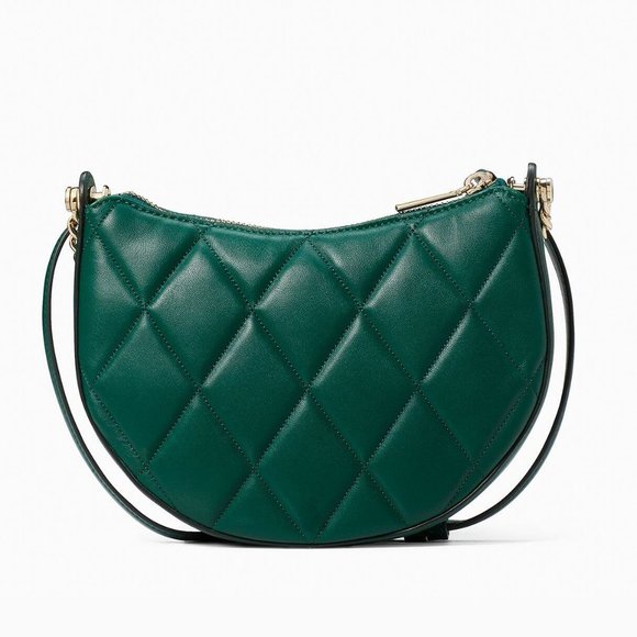 New Kate Spade Carey Zip Top Crossbody Quilted Smooth Leather Deep Jade - Picture 5 of 5